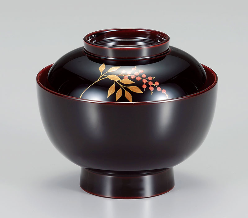 お正月・祝い膳】越前塗 南天 溜塗 雑煮椀［1客］～手描き技法 - 日本