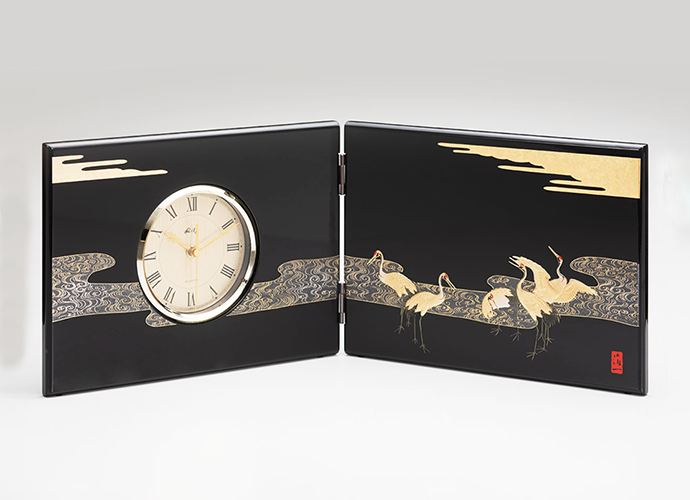 箔一】彩鶴 屏風時計〜金箔（金沢箔）の小物〜 - 日本製高級ギフト