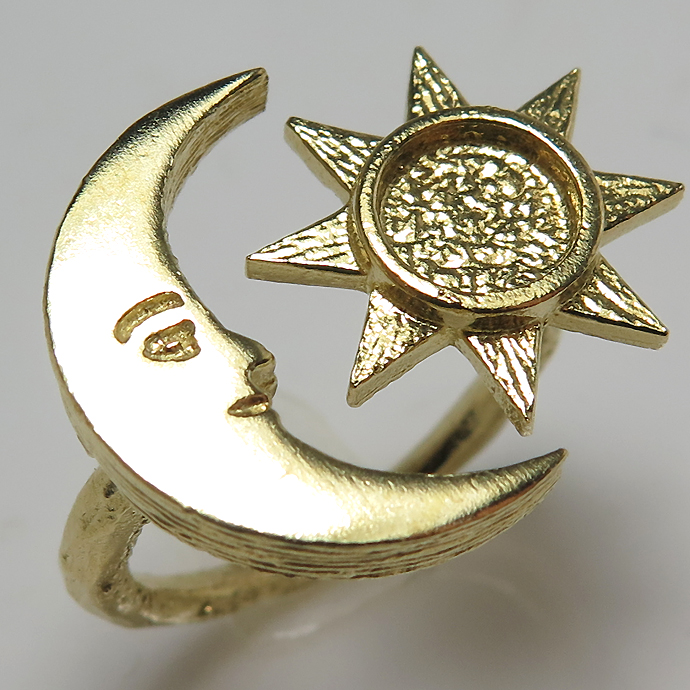 太陽と月 指輪 リング 三日月 6mm空枠（カボション用）真鍮ブラス