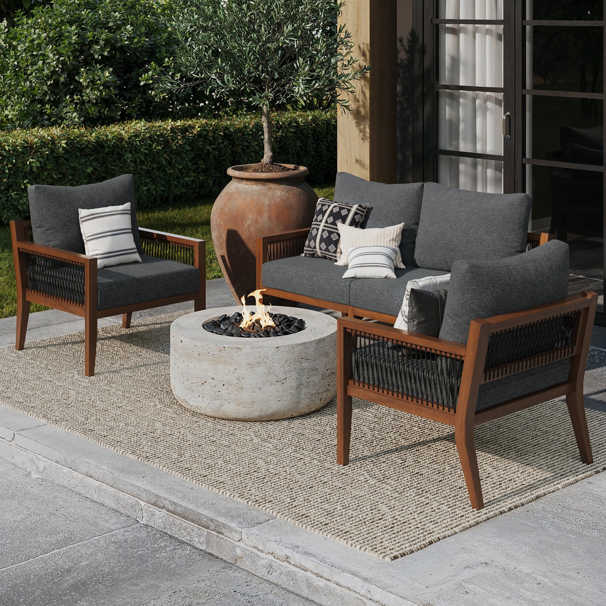 Freya Outdoor Wood Patio Couch Gray Dark Acacia | Nathan James