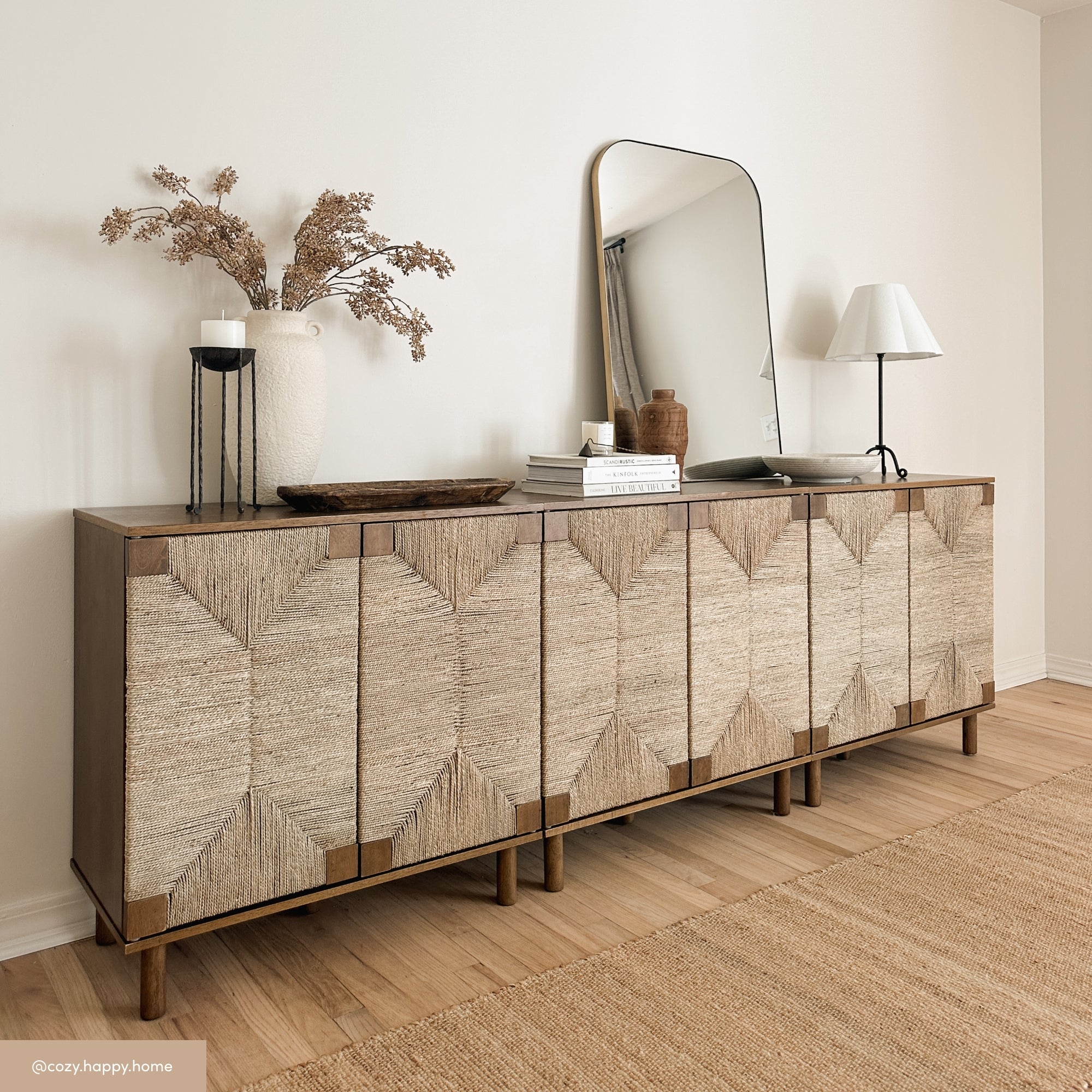 Beacon Seagrass TV Console Credenza Dark Brown Set of 3 | Nathan James