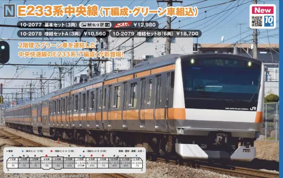 E233系中央線(T編成・グリーン車組込)基本セット(3両) 品番：10-2077