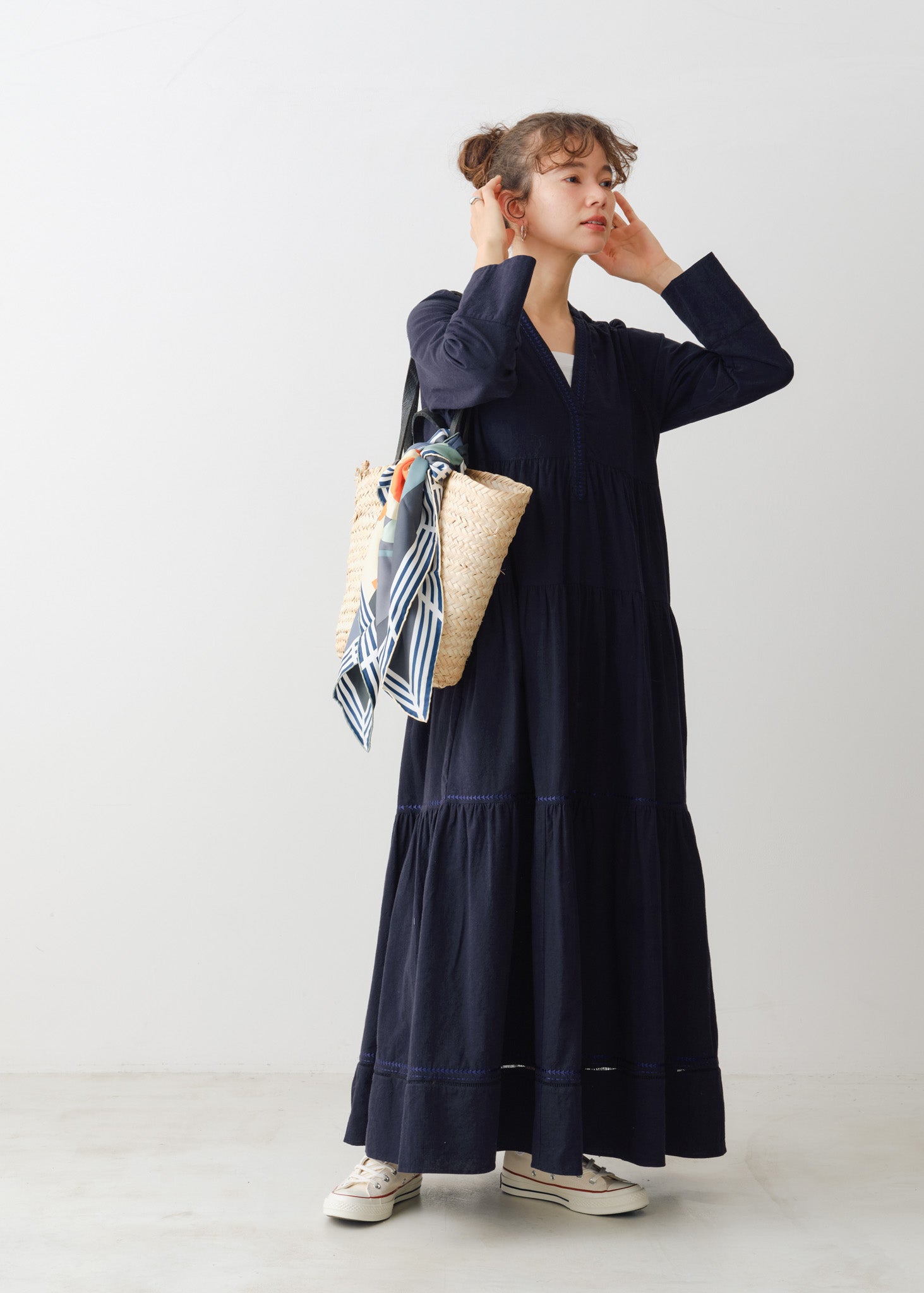 Crimp Cotton Aster Embroidery Tiered Dress | Pasand by ne Quittez