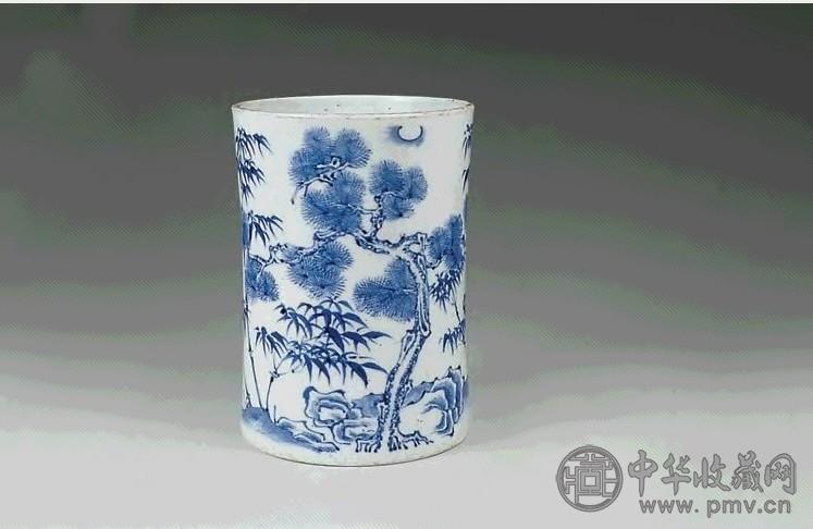清雍正青花松竹梅笔筒收藏资讯|艺术家|书画家|书画名人|书法家-中华收藏网