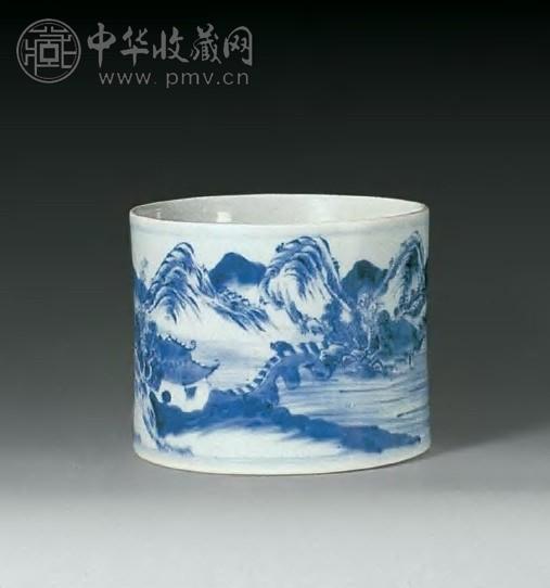 清雍正青花山水人物笔筒收藏资讯|艺术家|书画家|书画名人|书法家-中华