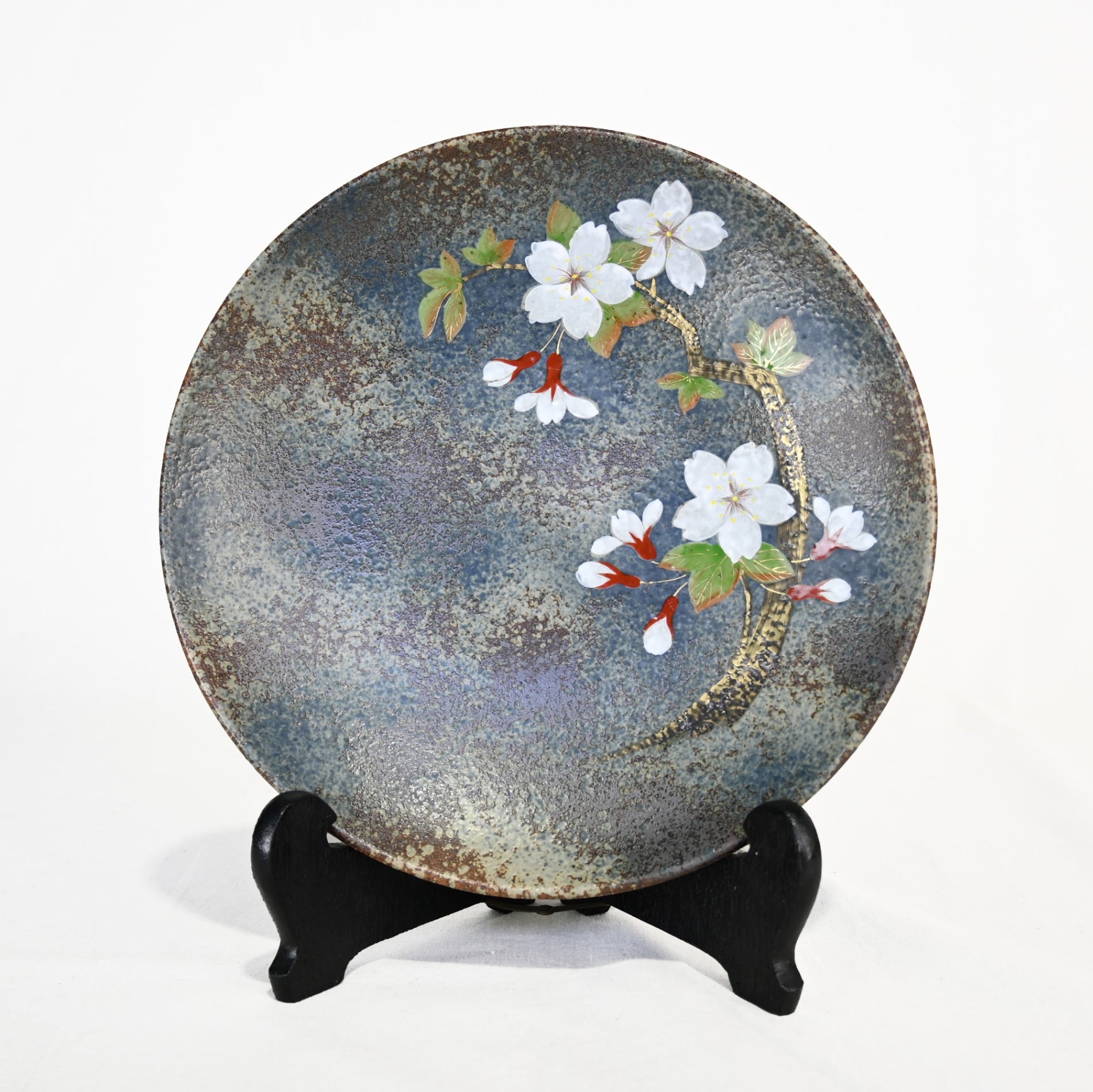 平安 清泉 鉄絵桜花 大皿 共箱 飾皿 平安 清泉 鉄絵桜花 大皿 共箱 飾