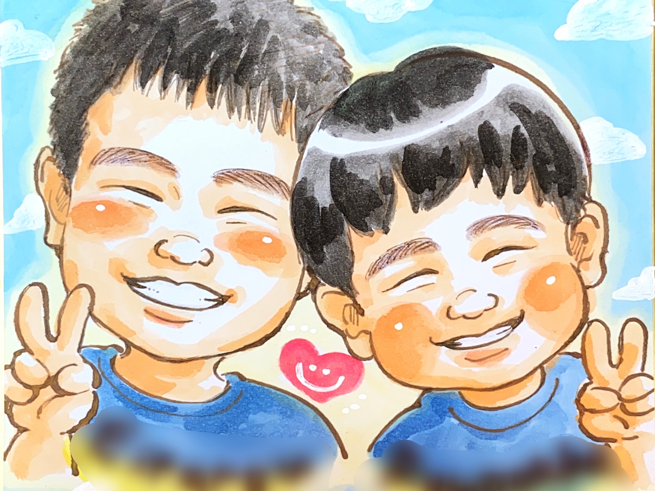 家族で似顔絵 A3サイズ | 手描き似顔絵専門店「ののまる似顔絵」