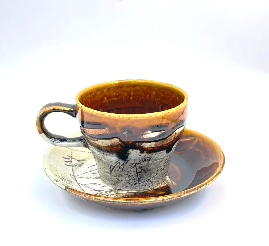 美濃焼 線刻 コーヒーカップ＆ソーサーセット | ギフトショップ Nihon