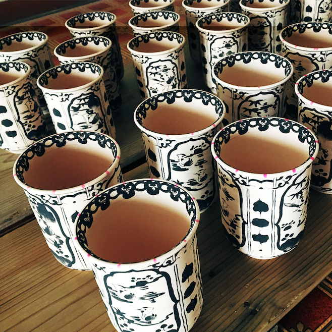 清水焼 平安 竹峰作 染付水鳥 向付 5客 懐石料理 和食 竹峰 鉢 木箱