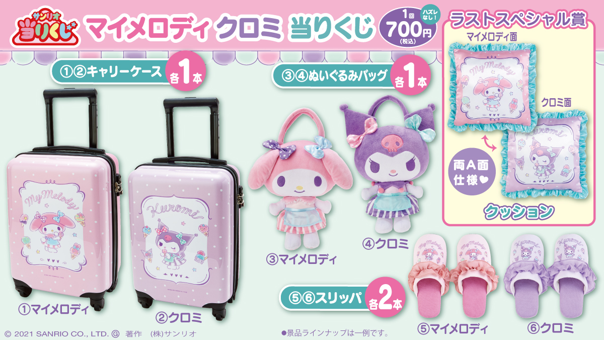 マイメロ&クロミの当りくじ、700円でキャリーケースが当たるかも