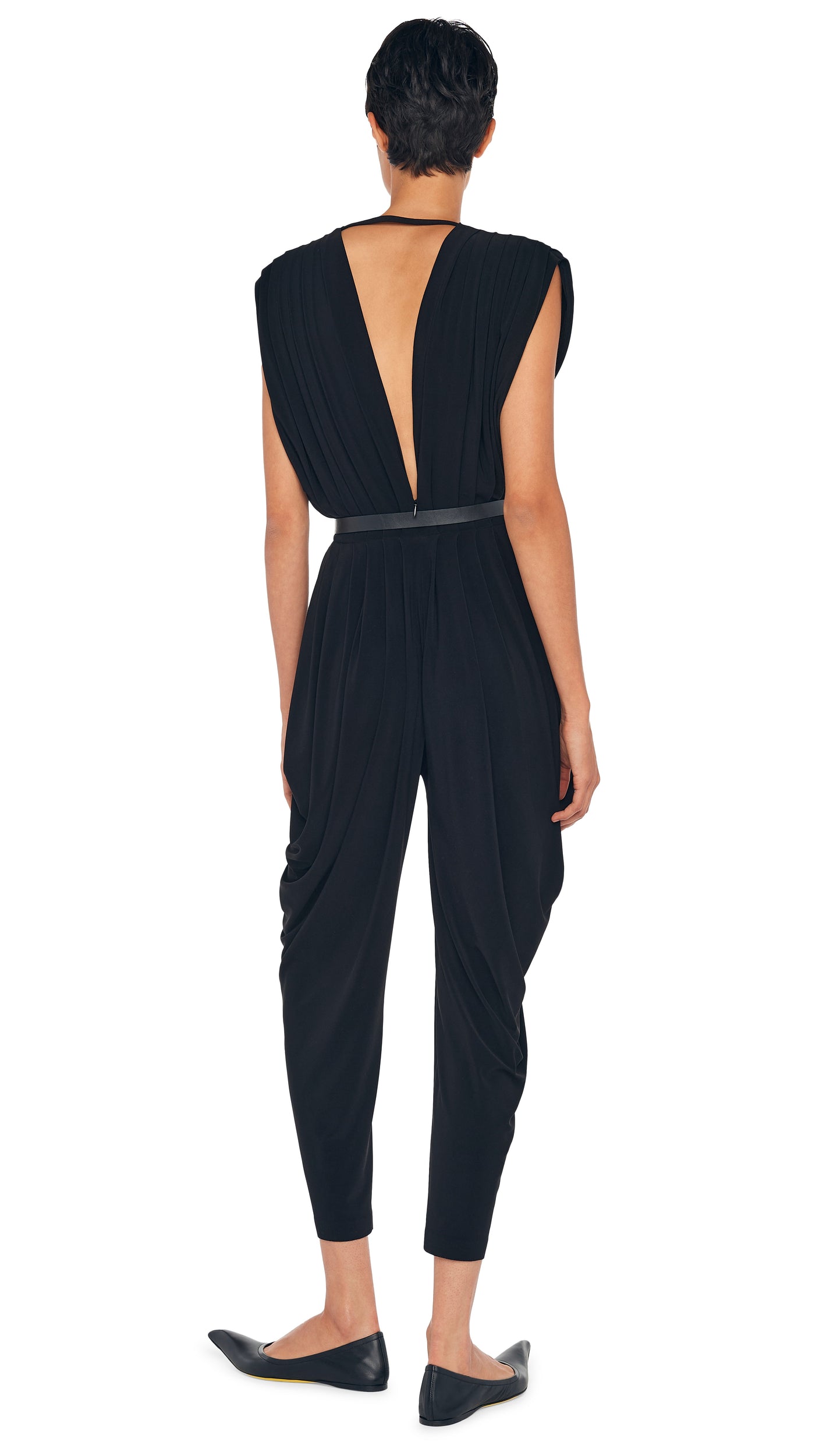 SQUARE SLEEVE WATERFALL JUMPSUIT – Black – Norma Kamali