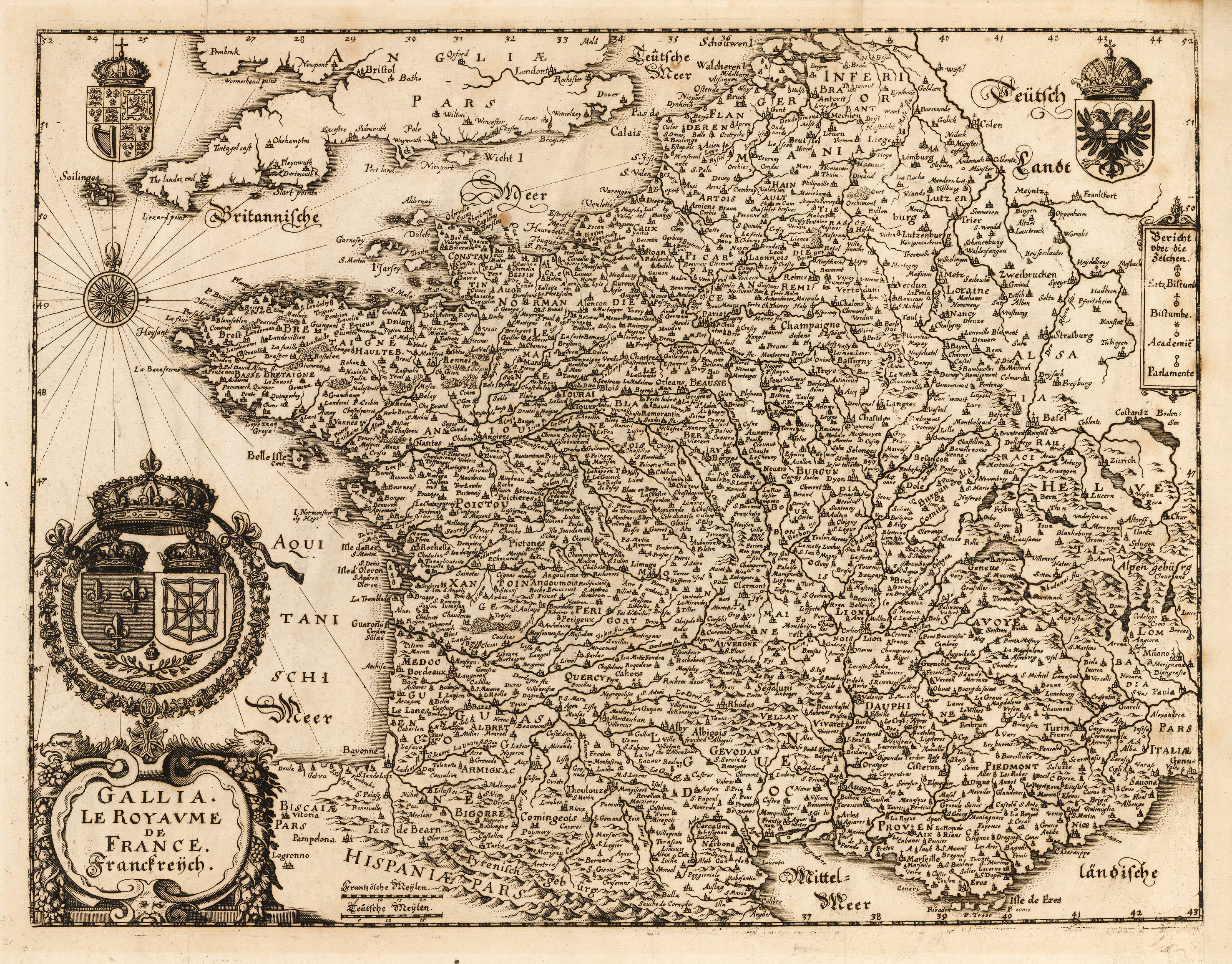17th Century Antique Map of France by Merian : nwcartographic.com