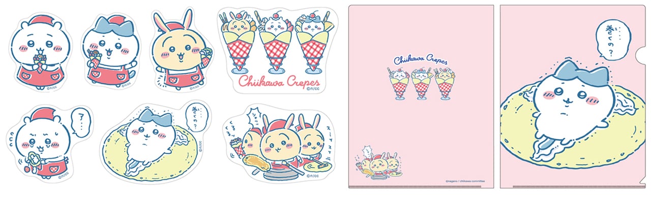 ちいかわらんど原宿店とマリオンクレープのコラボ商品。左がステッカー