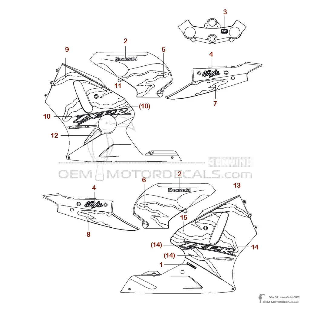 OEM Decals Kawasaki ZX12R 2001 - Green • Original Stickers