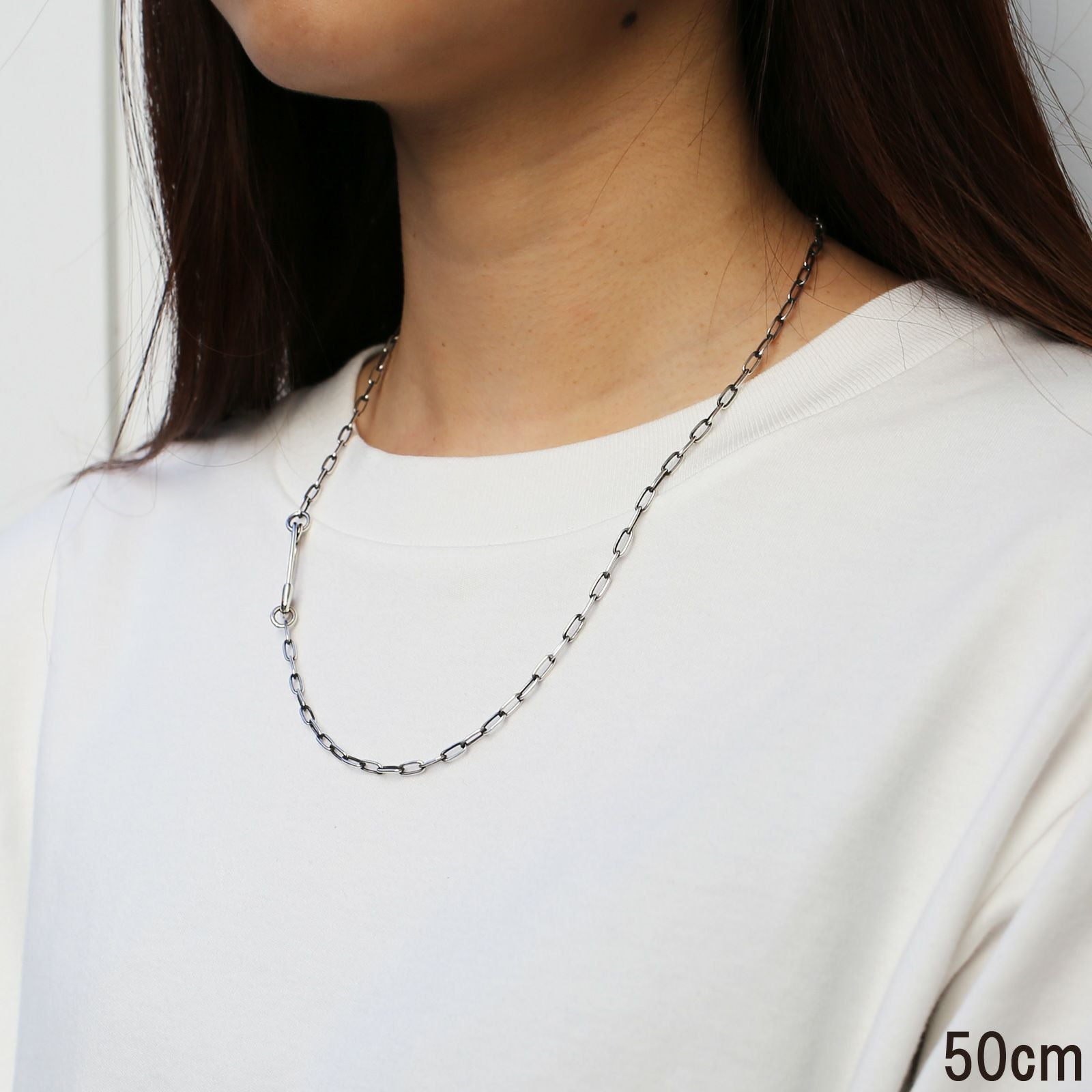 J-NC014-SV)安全ピン長アズキチェーンダイヤモンドネックレスS