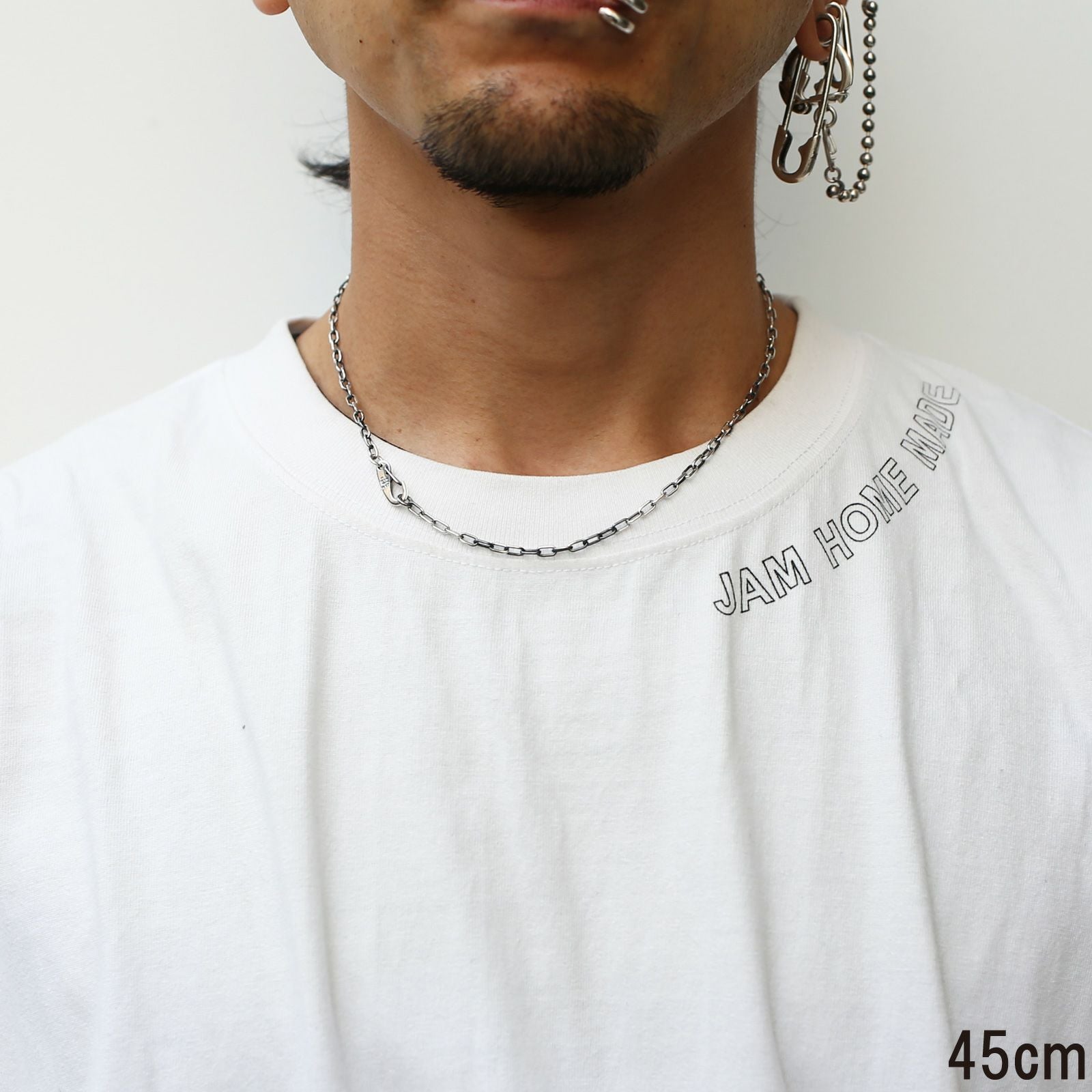 JNS414-SV)マガタマシンプルチェーンネックレス&ブレスレット-シルバー