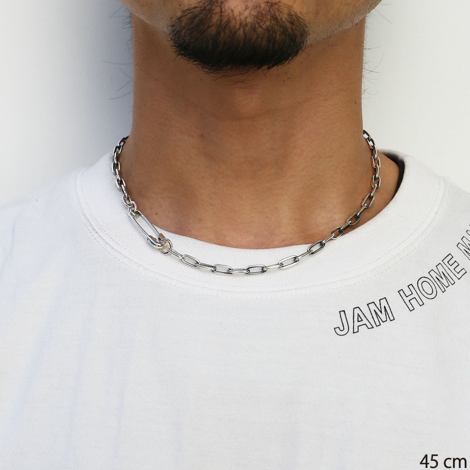 J-NC023-SV)安全ピン長アズキチェーンダイヤモンドネックレスM