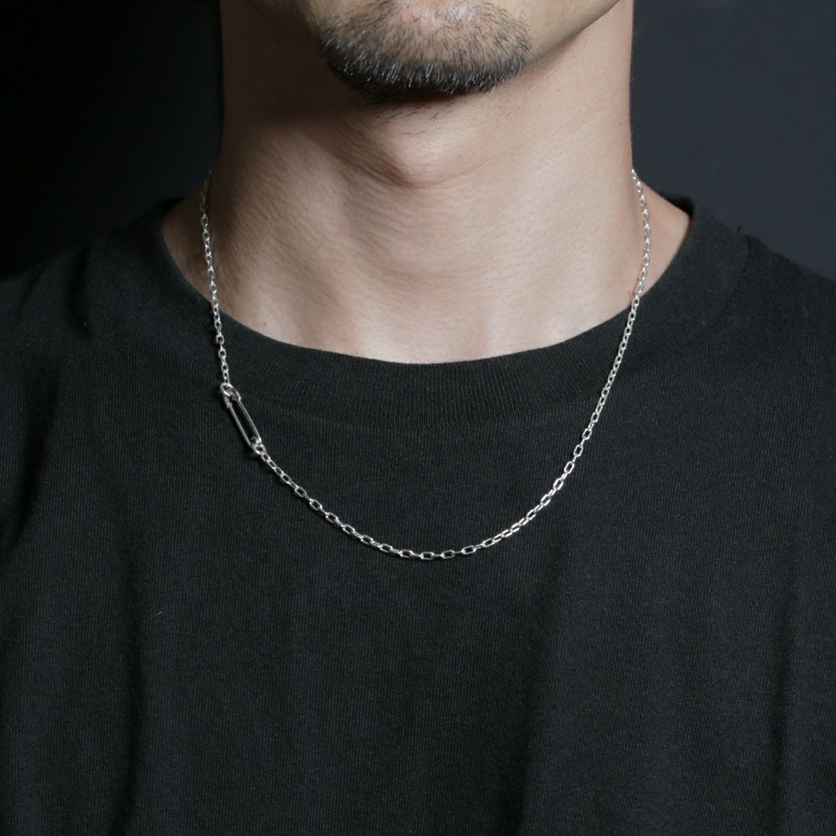 JNC076-RP)安全ピン長アズキチェーンダイヤモンドネックレスXS