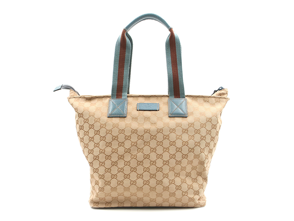 グッチ GGキャンバス シェリーライン トートバッグ ベージュ×ブルー