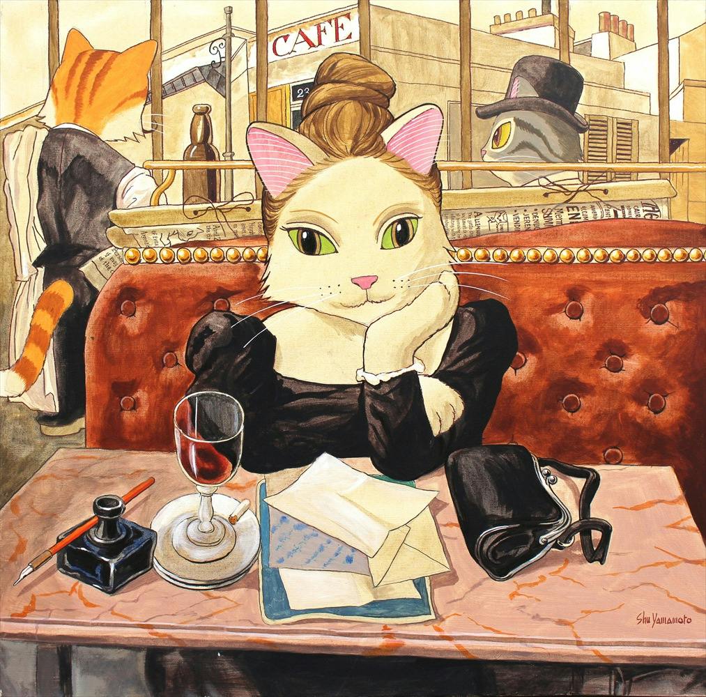 カフェにて / 藤田 猫治(レオニャール・フジタ) 作：シュー・ヤマモト