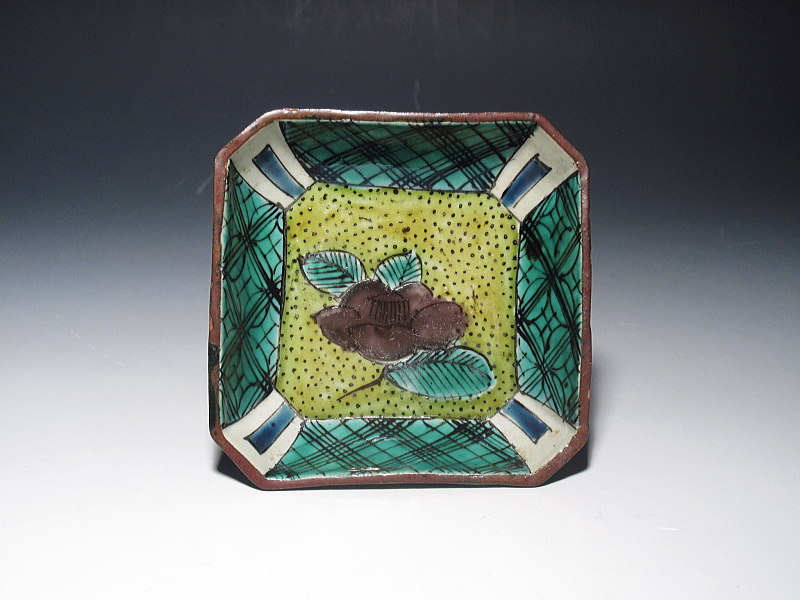 古九谷 吉田屋窯 青手椿文 角小皿 5枚組【文政】 ｜ 古陶磁 大林師友堂