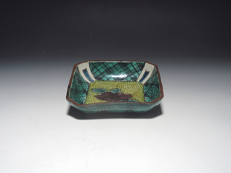 古九谷 吉田屋窯 青手椿文 角小皿 5枚組【文政】 ｜ 古陶磁 大林師友堂