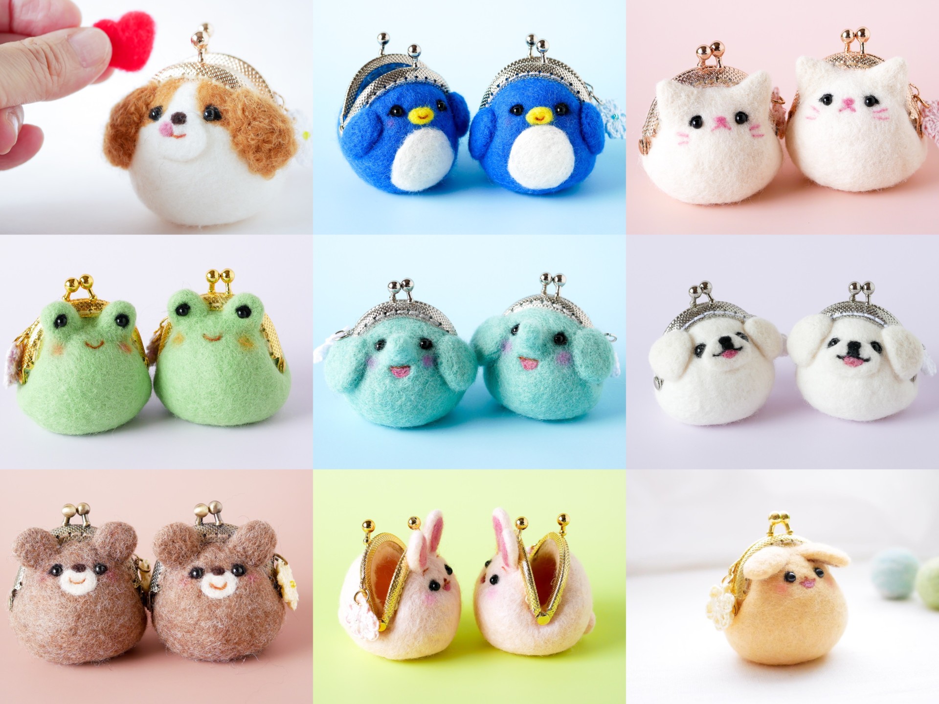 羊毛フェルトのがま口は水フェルトとニードルフェルトの組み合わせ