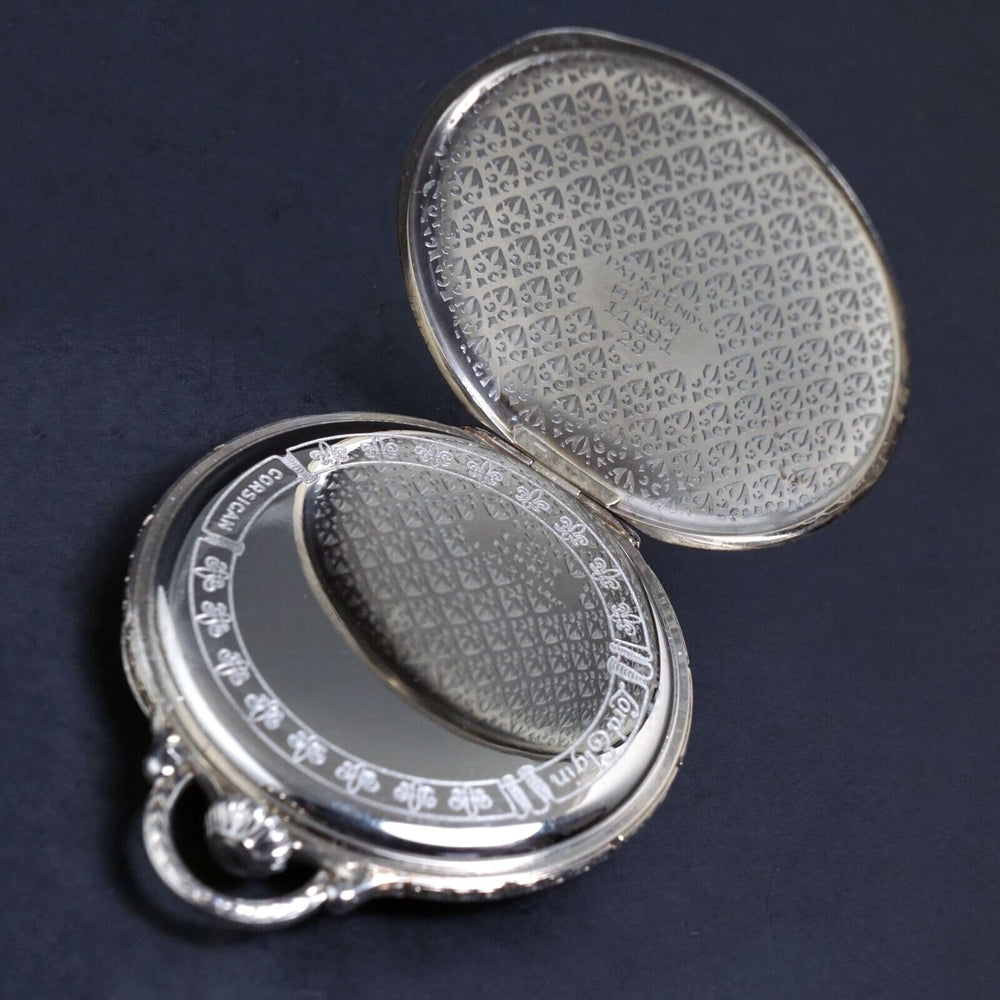 Stunning 1925 Elgin Corsican 14K White Gold 12S 21J Pocket Watch