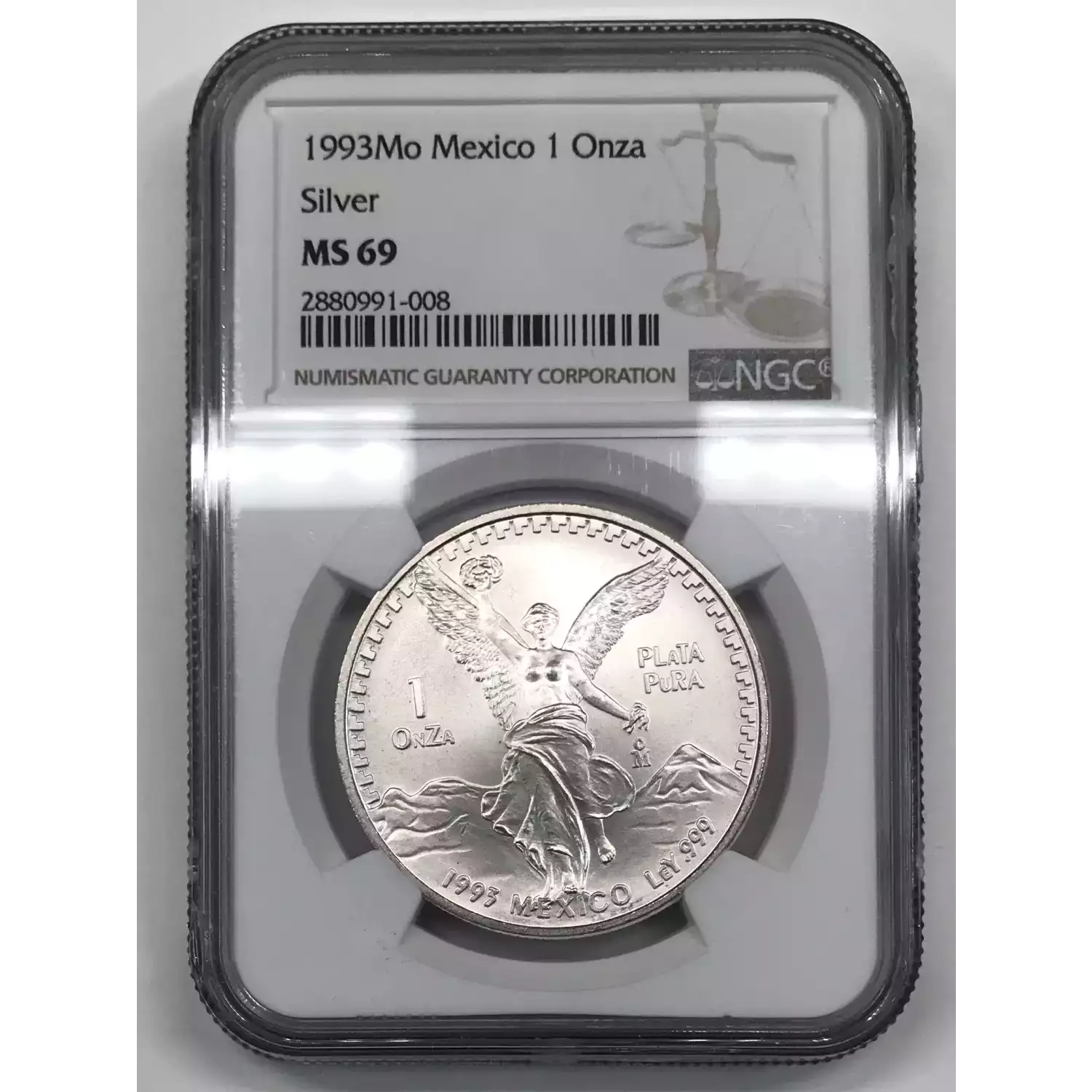1993-Mo Mexico 1 oz Silver Libertad Onza NGC MS-69 Silver - Old
