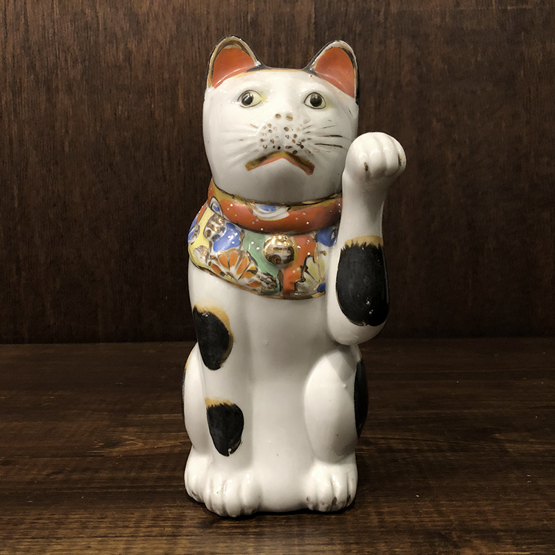招き猫 古瀬戸 左招 24cm 当時物 骨董品 ジャパン アンティーク