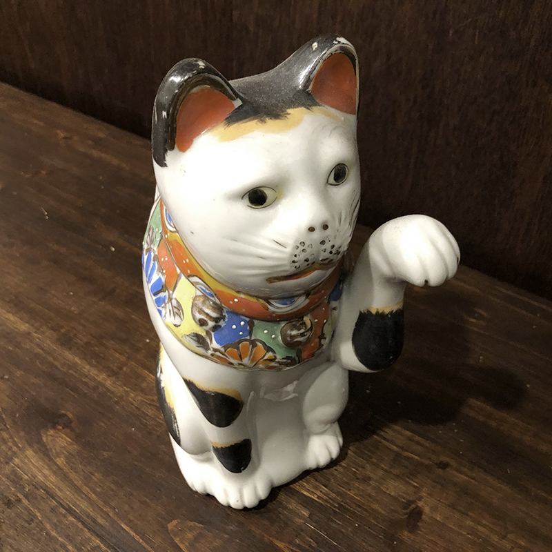招き猫 古瀬戸 左招 24cm 当時物 骨董品 ジャパン アンティーク