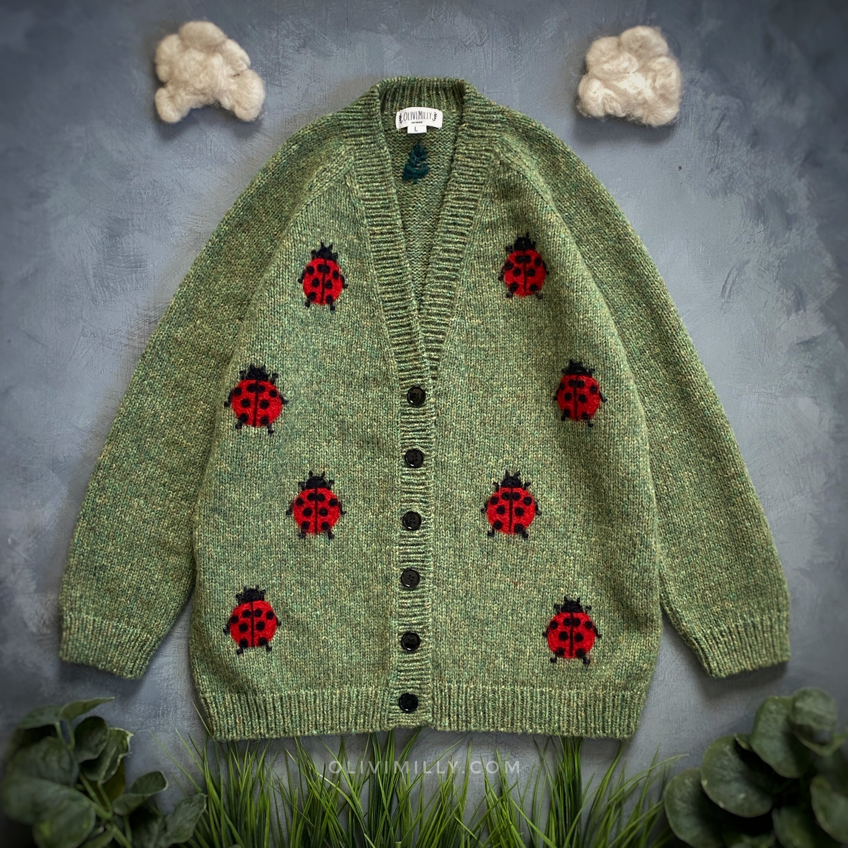 Adult Ladybug cardigan | Moss Green – OliviMilly