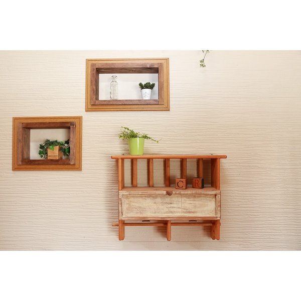 onePLUS /木製 カントリー棚 壁掛け フタ付き ウォールシェルフ