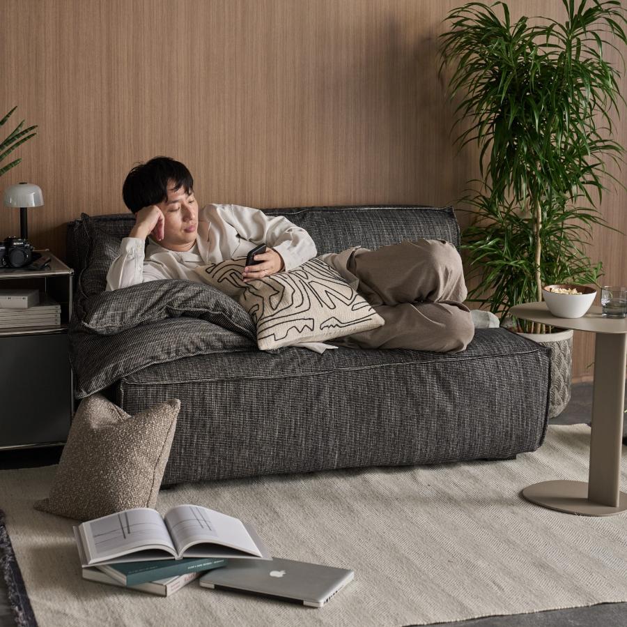 ③ACTUS TRANS ソファー グレー レザー オットマン付き ③ACTUS TRANS