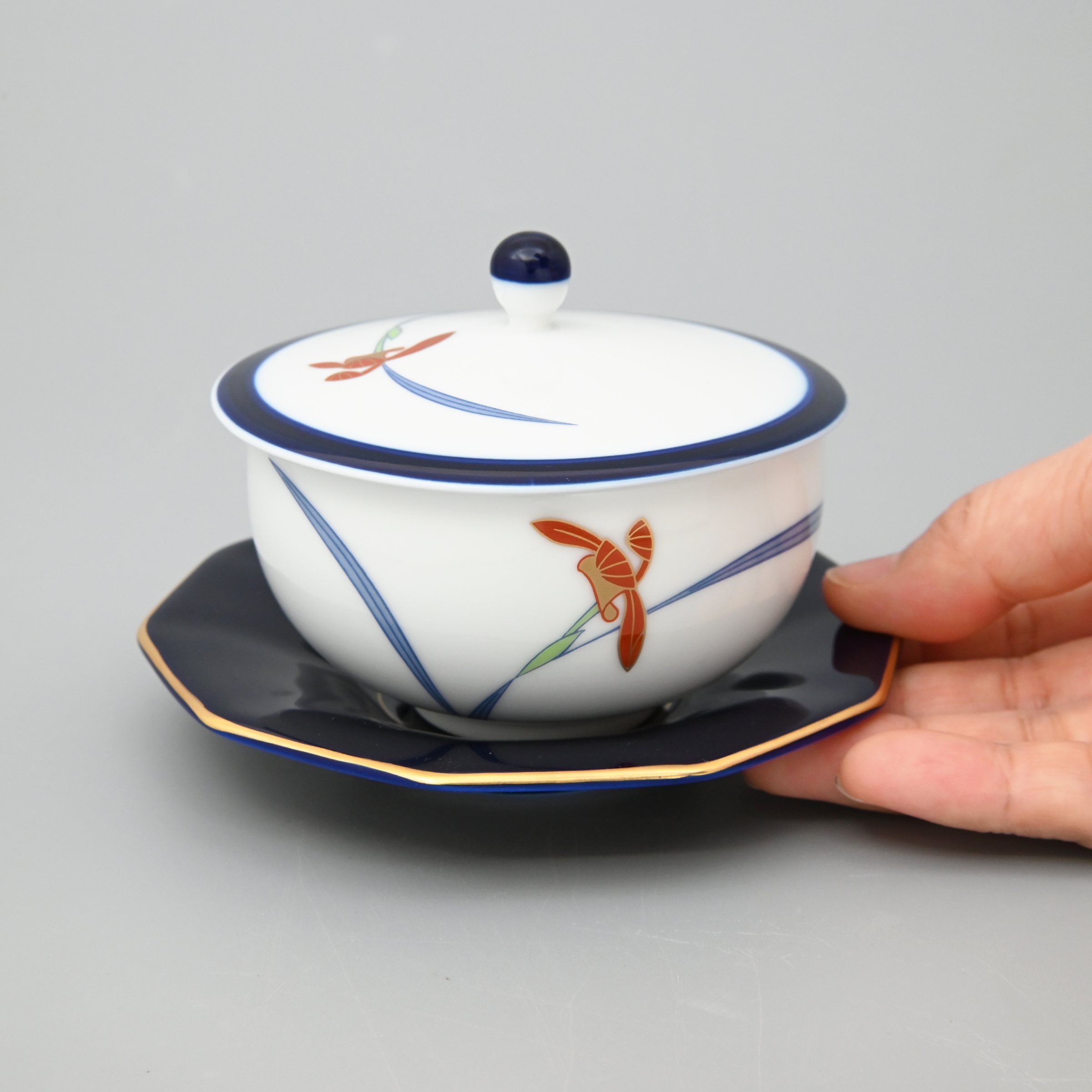 オーキッドレース） 蓋付湯のみ5客セット|有田焼の老舗-香蘭社