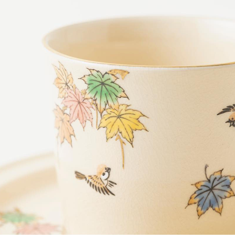白薩摩コーヒー碗皿(紅葉雀) [シロサツマコーヒーワンザラ