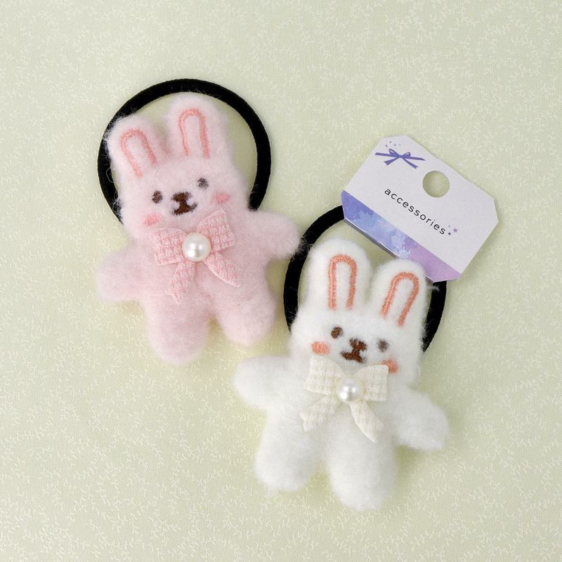 キッズアクセサリー ふわもこ ぬいぐるみ うさぎ リボン パール