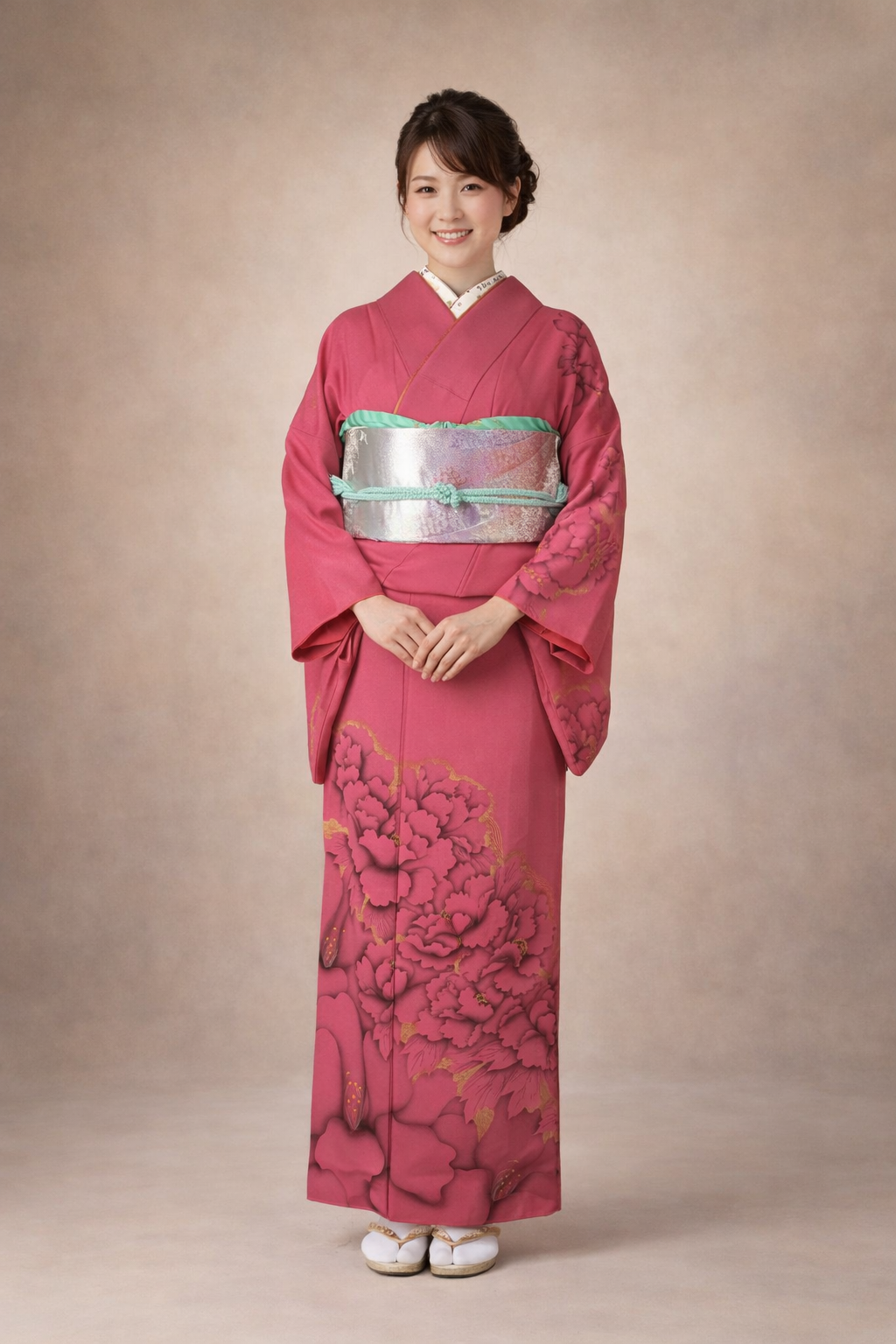訪問着 HOUMONGI】モダン着物 牡丹色（マゼンタピンク） 咲き誇る大輪