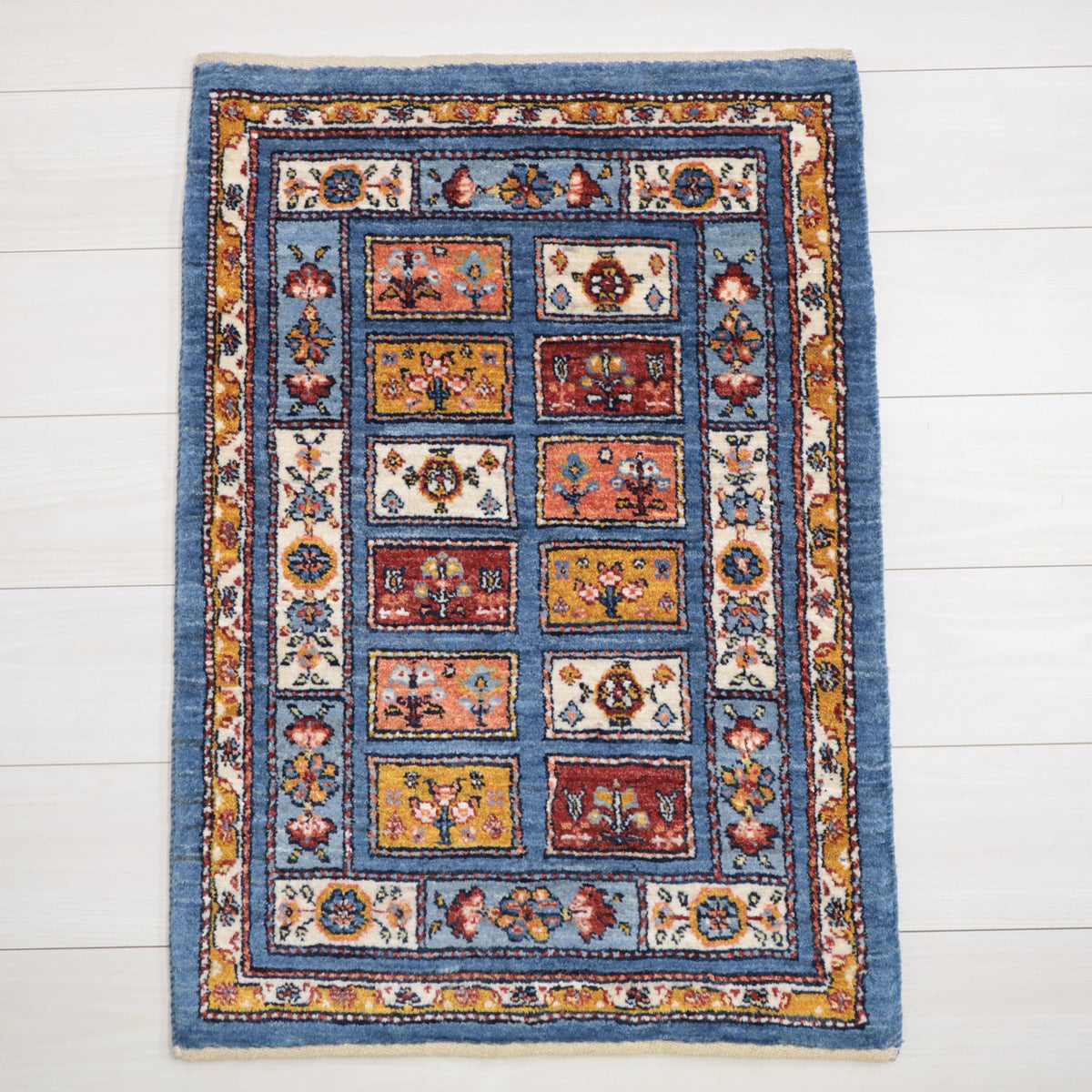 手織りギャッベ,ラグ,玄関マット,88×61cm｜高級ルリバフ,プレミアム