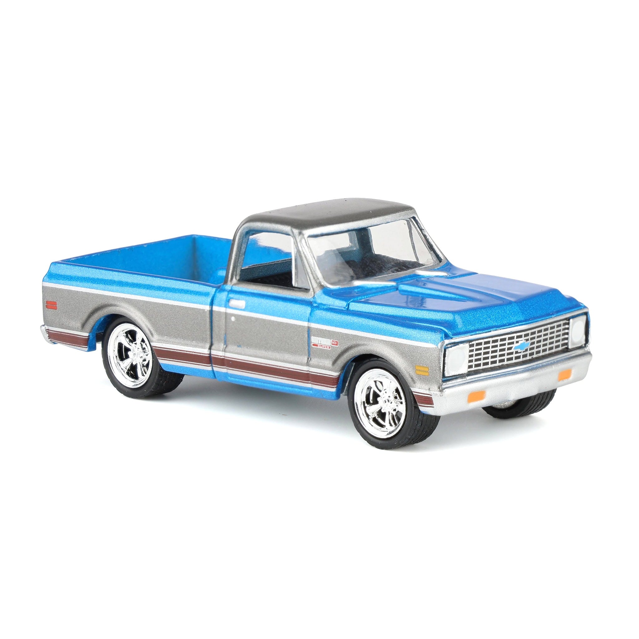 1/64 1972 Chevy C10 Cheyenne Short Bed Pickup Truck, Blue/Gray