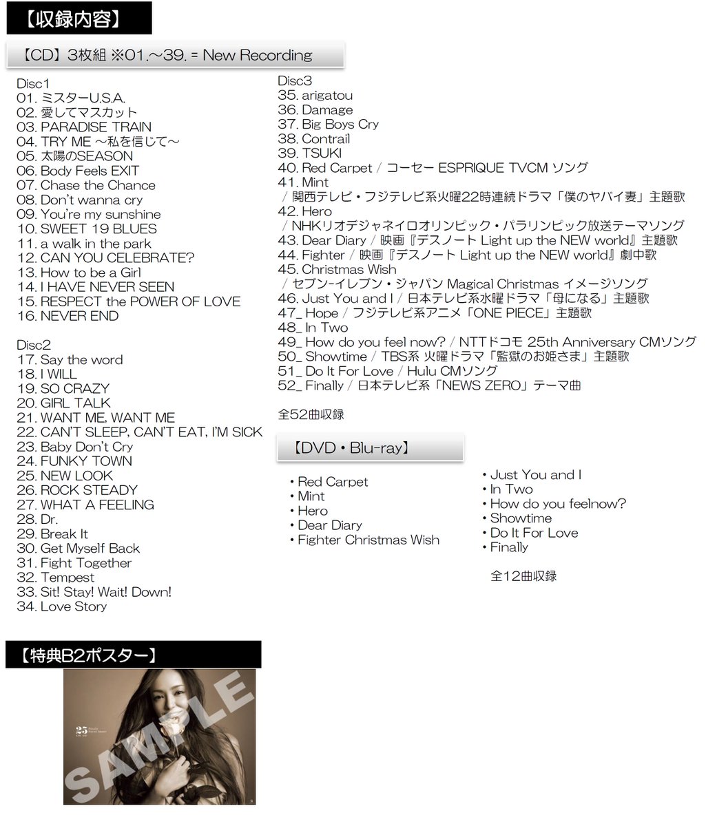 安室奈美恵『Finally』収録曲＆特典ポスター絵柄決定！】 11/8発売