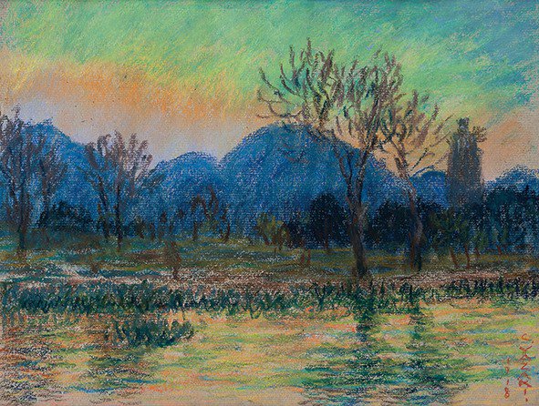 矢崎千代二展 絵の旅」作品紹介②】《風景（西湖）》1918年、パステル