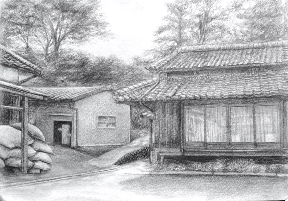 建築物デッサン10h 建築物ってより風景画になってしまった… #鉛筆デッサン