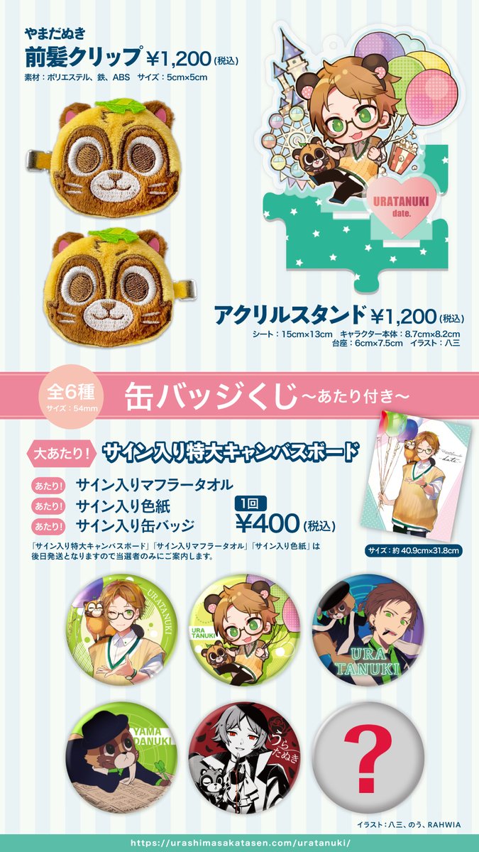 うらたぬきさんのパースデーオンラインライブグッズ、缶バッジくじには