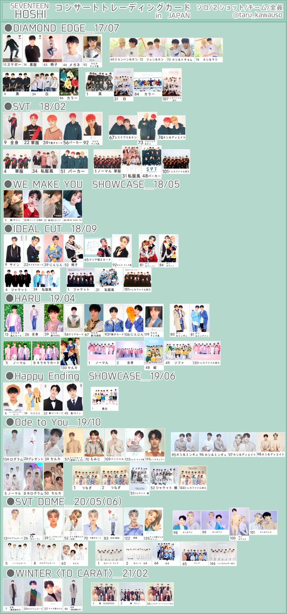 SEVENTEEN セブチ イルコン 歴代過去トレカ一覧 ジュン ホシ ウォヌ ウジ