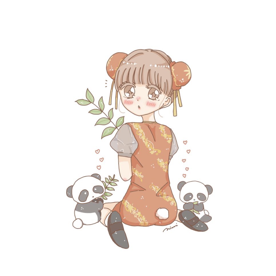 二つの絵柄でパンダちゃん！🐼🎋 #ぱんだ #女の子イラスト #ゆるいらすと