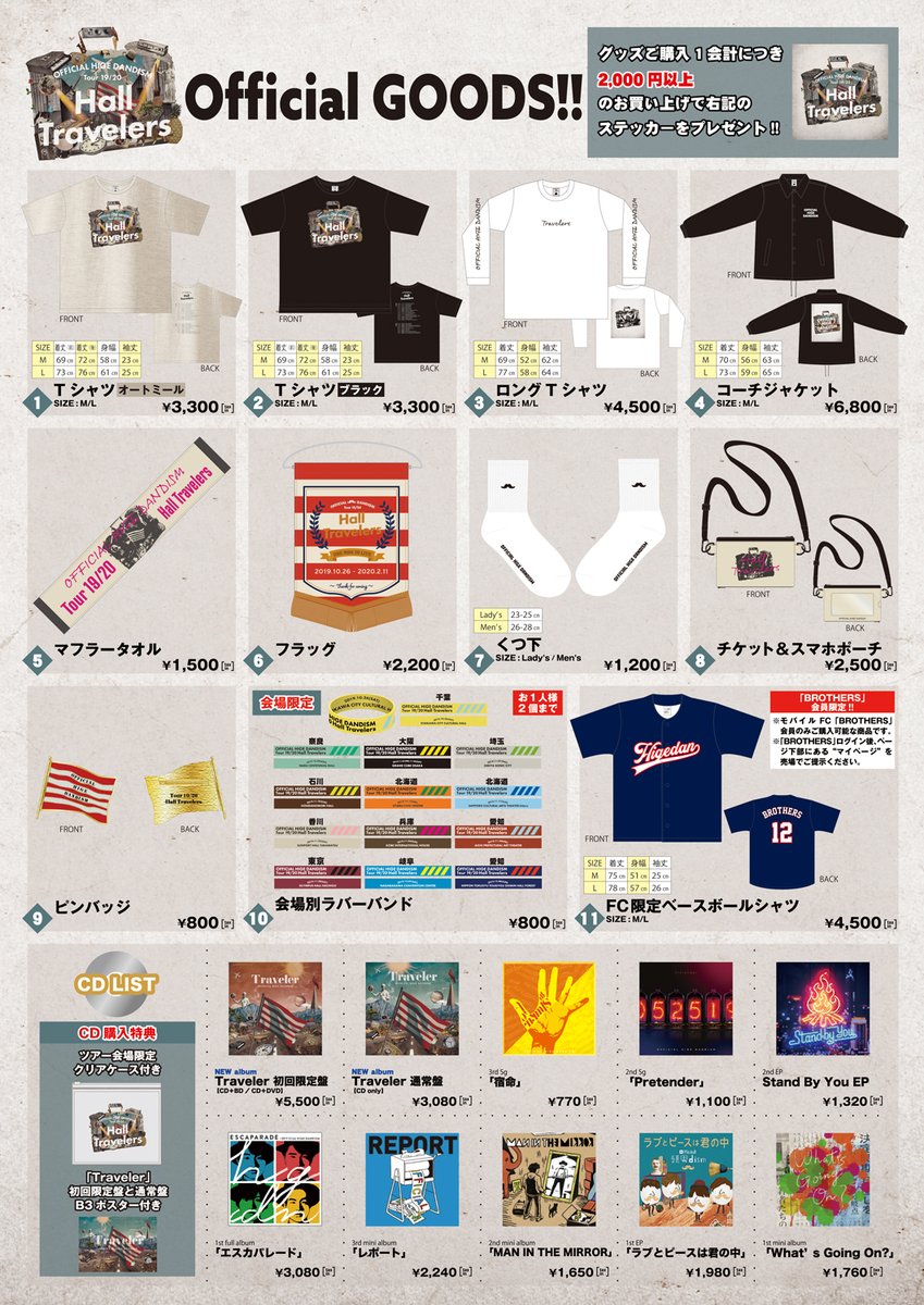 髭男 Tour 19/20 - Hall Travelers -】 1月26日(日)新潟テルサ公演