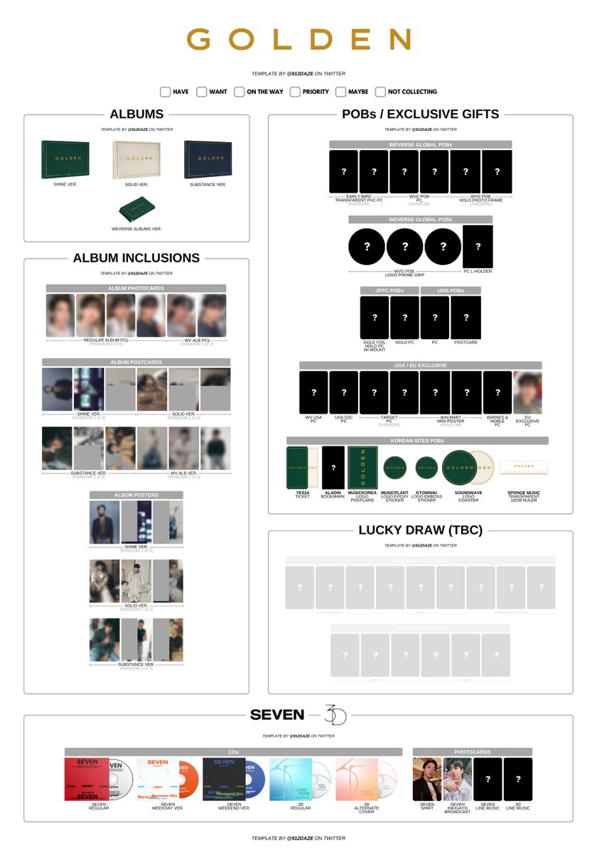 BTS JUNGKOOK PC PHOTOCARD WISHLIST TEMPLATES✨ ⭐️ JK - GOLDEN PC