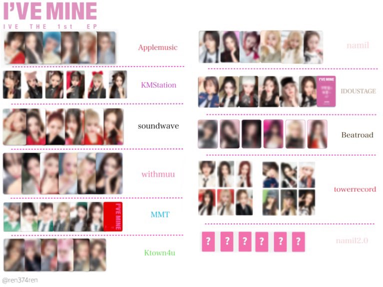 10/12(木)7:00時点 IVE 1st EP I'VE MINE 封入、特典トレカ一覧表です