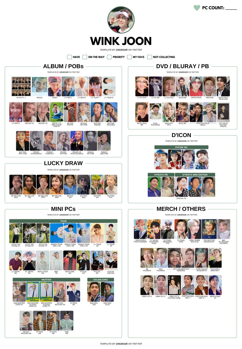 BTS RM NAMJOON PC PHOTOCARD WISHLIST TEMPLATE✨ [NEW] ⭐️ WINK